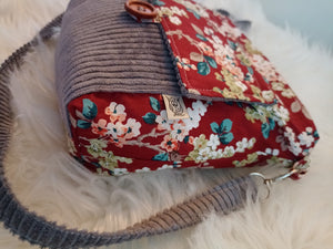 schniesel.Bunte Blume Beige Breitcord Handtäschle