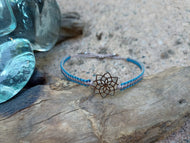Türkis Beige Edelstahlblume Armband