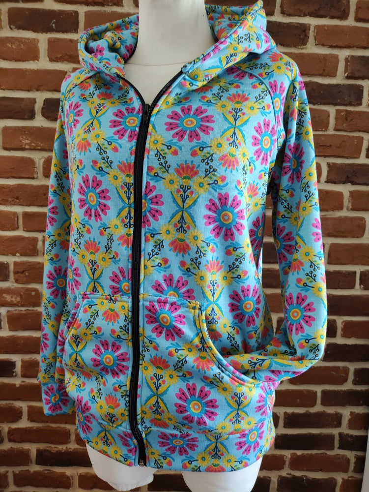 schniesel.Bunte Pink Blau Blumen Sweatjacke