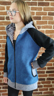 Blau Schwarz Grau Walkjacke
