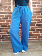 schniesel.Blau weites Bein Musselinhose
