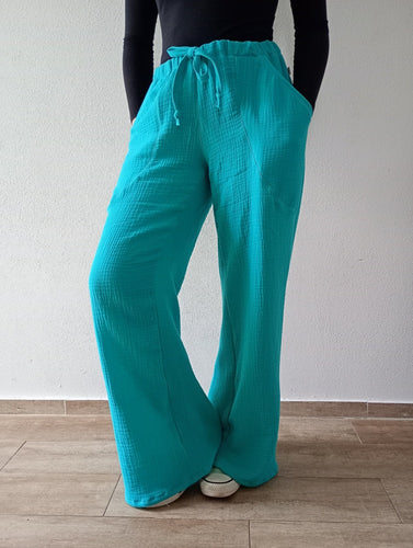 schniesel.Türkis weites Bein Musselinhose