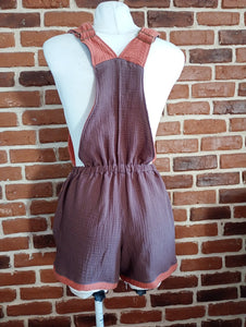 schniesel.Orange Braun Retro Latzhose Musselin Shorts