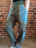 schniesel.Olive Orange Blau Bunte Musselin Cargo Pumphose