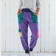 schniesel.Bunte Lila Breitcord Cargo Pumphose