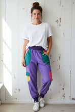 schniesel.Bunte Lila Breitcord Cargo Pumphose