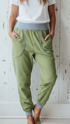 schniesel.Gurkengrün Grau Breitcord Baumwollpumphose