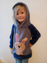 schniesel.Hoppelhasi Grau Blau Senfgelb Pulli