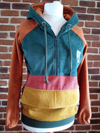 schniesel.Grün Rost Senfgelb Breitcord Halbzipper Jacke