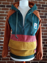 schniesel.Grün Rost Senfgelb Breitcord Halbzipper Jacke