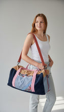 schniesel.Beige Blau Weinrot Blümchen  ReiseTasche Weekender