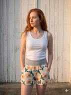 Rosa Retro Blume Grau Musselin Shorts