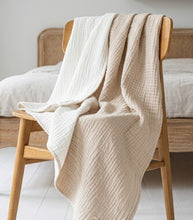 schniesel.Weiß Beige Sommer Musselindecke