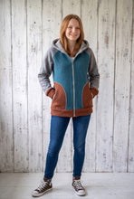 schniesel.Petrol Grau Rostbraun Walkjacke