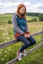 schniesel.Petrol Grau Rostbraun Walkjacke