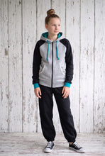 Grau Schwarz Türkis Sweatjacke