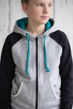 Grau Schwarz Türkis Sweatjacke