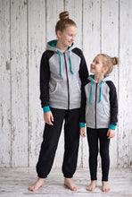 Grau Schwarz Türkis Sweatjacke