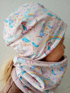 Rosa Regenbogen Einhorn Beanie Loop Set