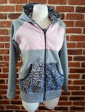 Grau Rosa Leo Fleece Sweatjacke