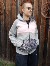 Grau Rosa Leo Fleece Sweatjacke