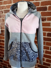 Grau Rosa Leo Fleece Sweatjacke