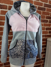 Grau Rosa Leo Fleece Sweatjacke