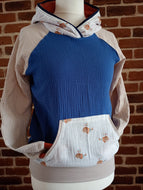 Blau Beige Wale Musselin Pulli