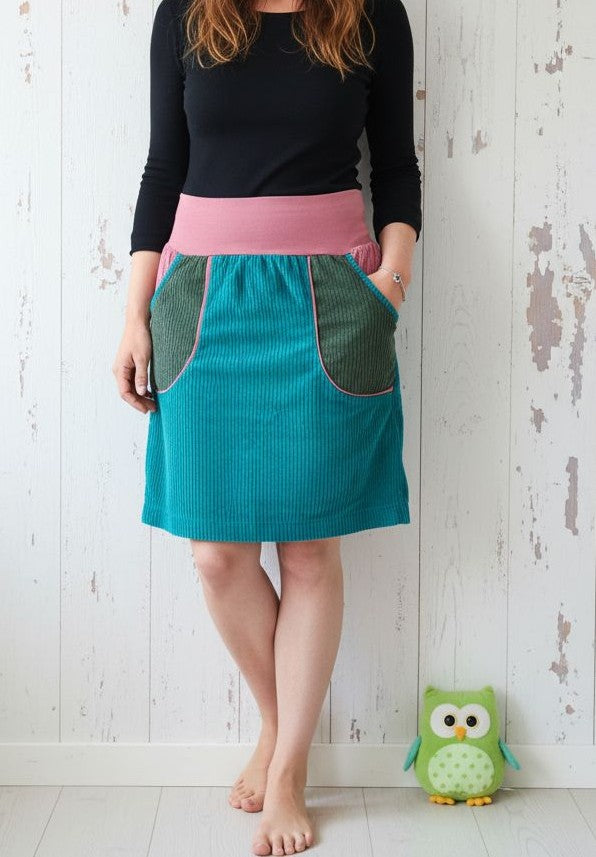 schniesel.Petrol Grün Altrosa Cordrock