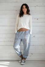 schniesel.Jeans Streifen Blau Rehbraun Baumwollpumphose