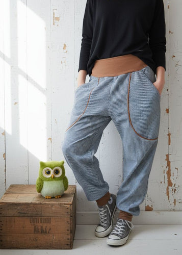 schniesel.Jeans Streifen Blau Rehbraun Baumwollpumphose