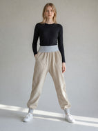 schniesel.Sand Grau Baumwollschlawinerhose
