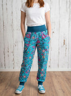 Blau Petrol Bunte Blume Baumwollpumphose