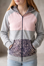 Grau Rosa Leo Fleece Sweatjacke