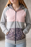 Grau Rosa Leo Fleece Sweatjacke