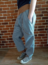 schniesel.Jeans Streifen Blau Rehbraun Baumwollpumphose